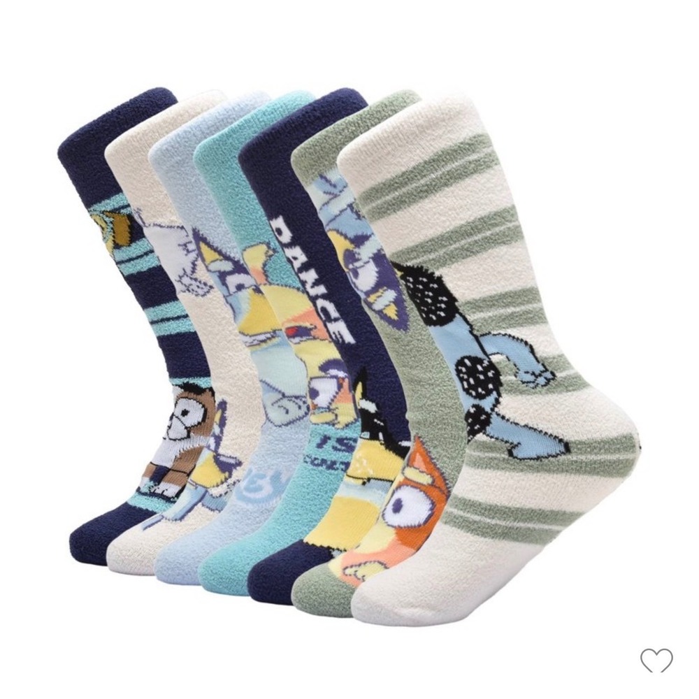 Bluey Mens 7 Days of Cozy Crew Socks Gift Set Bluey‎ Bingo Muffin Size 6-12